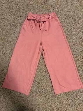 Zara Pink Paperbag-Waist Wide Leg Pants with Tie Belt